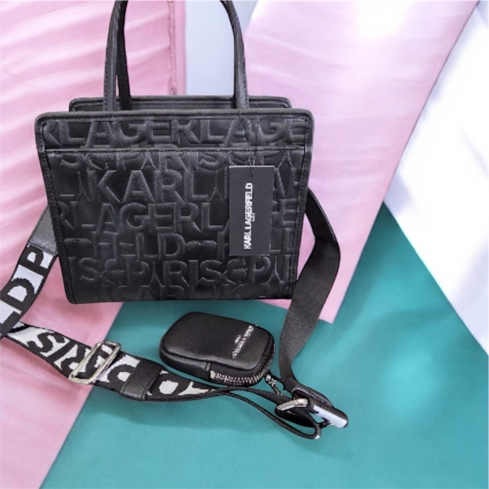 Karl Lagerfeld Embossed Logo Maybelle Satchel Crossbody. Brand New